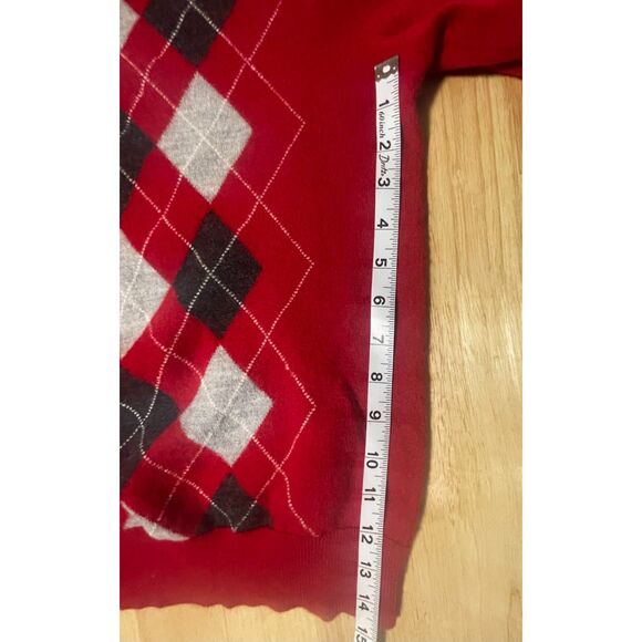 Merona 100% Merino Wool Argyle Sweater Red Gray Black V Neck Medium - Picture 7 of 10
